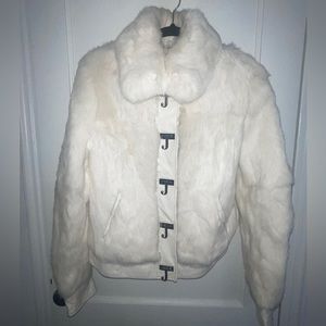 Vintage Juicy Couture white real rabbit fur bomber jacket size medium